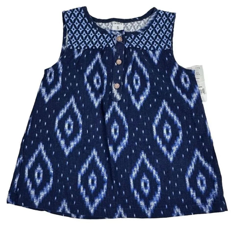 Carters Girls Sleeveless Linen Blend Top size 5 Blue New